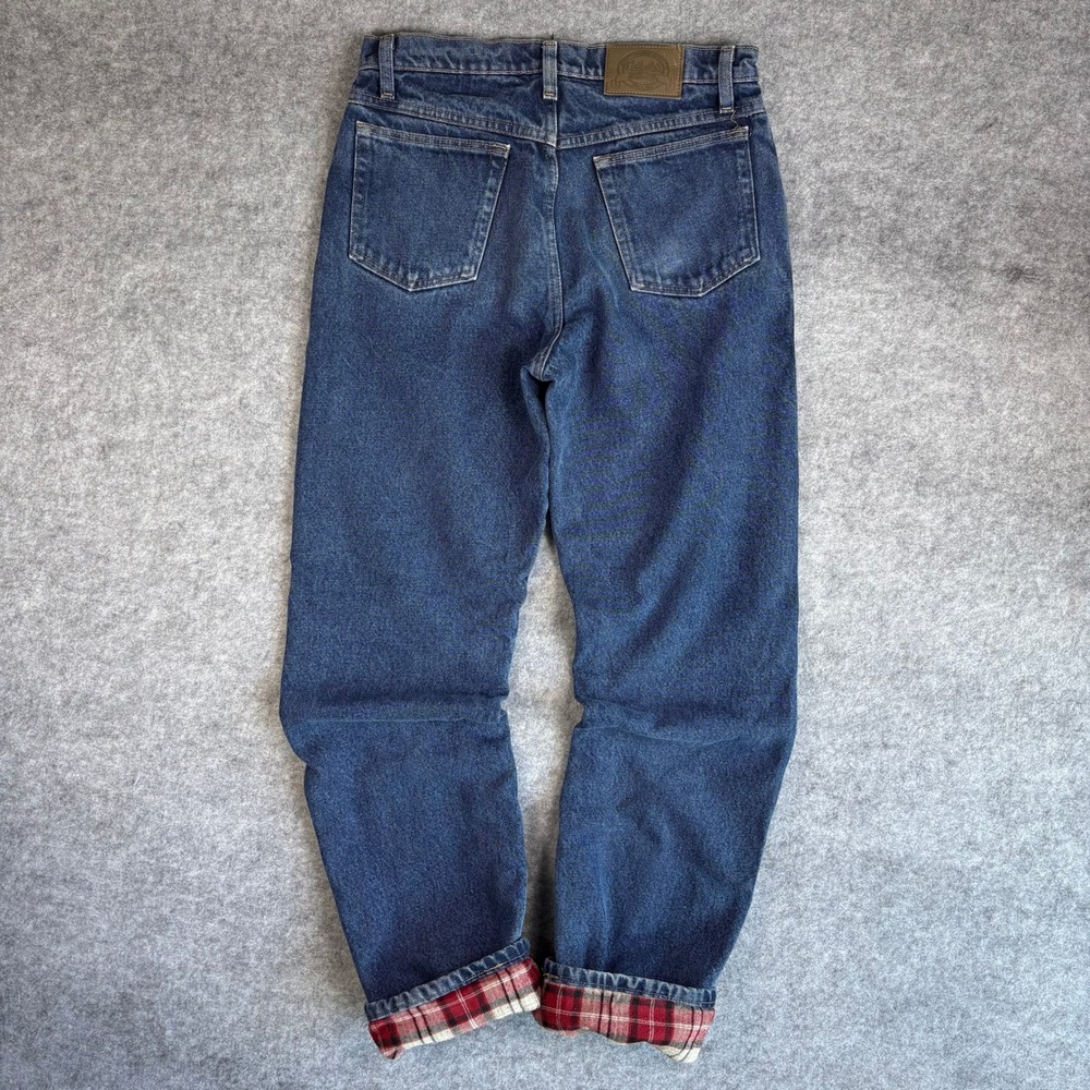 Cabelas Roughneck Flannel Lined Jeans Blue Denim Plaid Straight Leg Mens 31x31.5